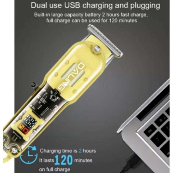 Daling DL-1585 USB Rechargeable Professional Hair Trimmer With Transparent Body And LED Display - Image 2