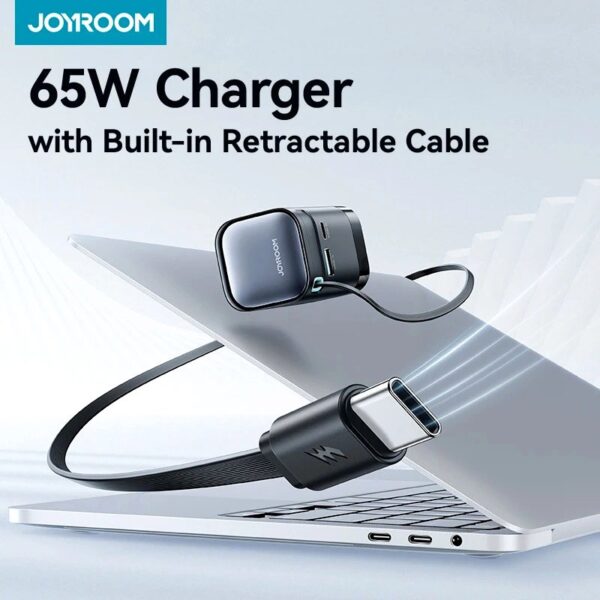 Joyroom JR-TCL02EU 65W GaN Charger with Retractable USB-C Cable, Dual-Port USB-A & USB-C, PD 3.0 powerful Fast Charging, Compatible with Laptops & Smartphones - Image 2