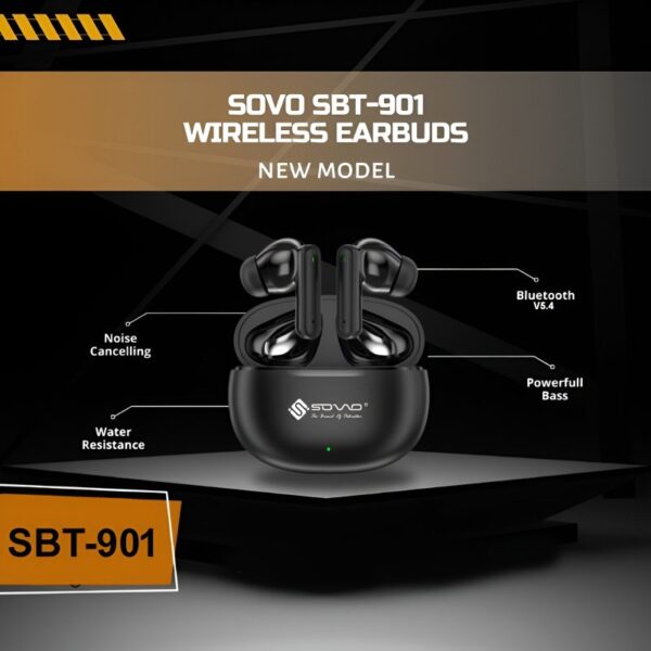 SOVO SBT-901 DIVO Series – Wireless Earbuds with Bluetooth 5.4, Noise Cancelling, 24H Playtime, and Touch Control - Image 3