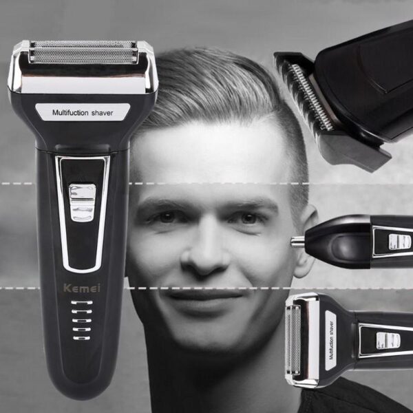 Kemei KM-6558 3 In 1 Electric Shaver Nose Hair Trimmer Double-Blades Beard Trimmer Shaving Machine - Image 4