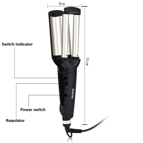 KEMEI Professional Hair Curler With 3 Barrels Big Wave Curling Iron Ceramic Hair Styling Tool - Image 5