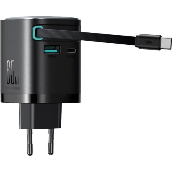 Joyroom JR-TCL02EU 65W GaN Charger with Retractable USB-C Cable, Dual-Port USB-A & USB-C, PD 3.0 powerful Fast Charging, Compatible with Laptops & Smartphones - Image 6