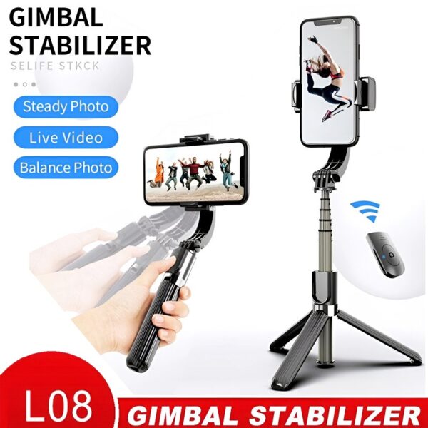 L08 Tripod Handheld Gimbal Stabilizer Selfie Stick – 360° Rotation, Wireless Remote, Anti-Shake, Aluminum Alloy, Compatible with Android/iOS