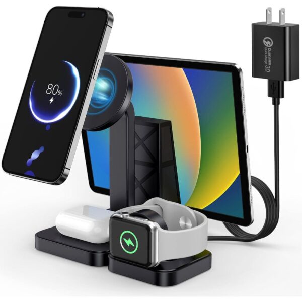 Y15S 4-in-1 Smart Magnetic Wireless Charging Stand – 30W Fast Multi-Device Charger for iPhone, Apple Watch, AirPods & More