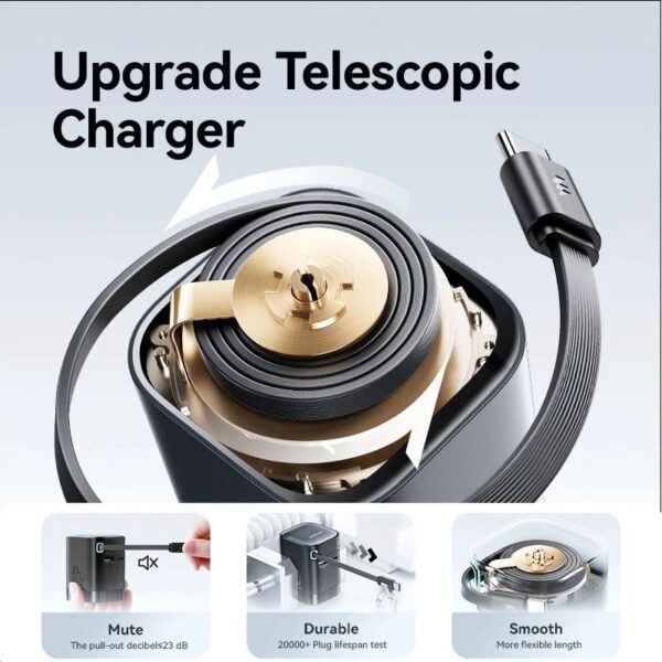 Joyroom JR-TCL02EU 65W GaN Charger with Retractable USB-C Cable, Dual-Port USB-A & USB-C, PD 3.0 powerful Fast Charging, Compatible with Laptops & Smartphones - Image 7