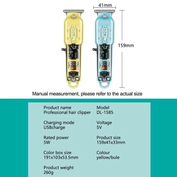 Daling DL-1585 USB Rechargeable Professional Hair Trimmer With Transparent Body And LED Display - Image 8