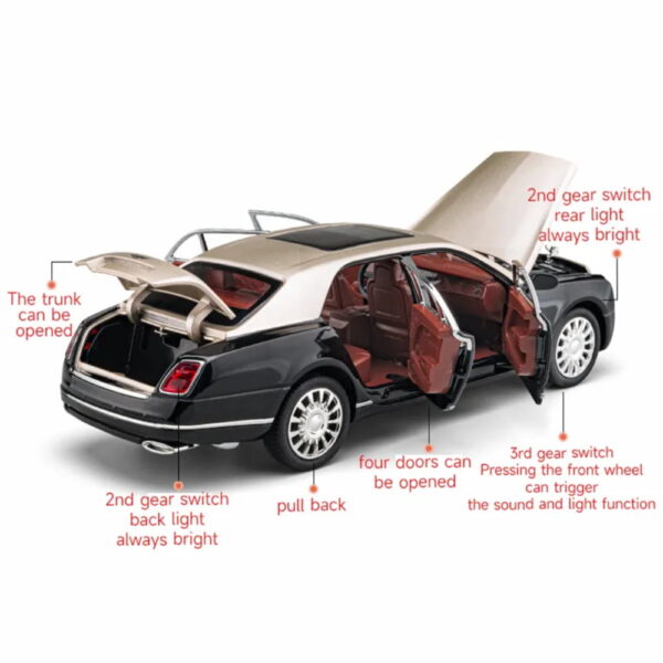 1:24 Bentley Mulsanne Alloy Die-Cast Model Car With Sound & Light - Image 5