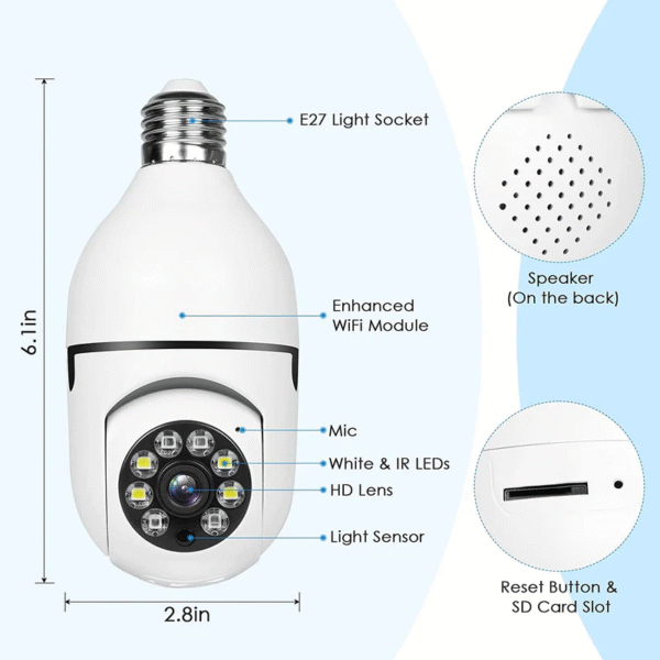 V380 1080P Wireless LED Bulb Camera with Full HD, Night Vision, Pan-Tilt-Zoom, and Two-Way Audio for Wide-Angle Security. - Image 9