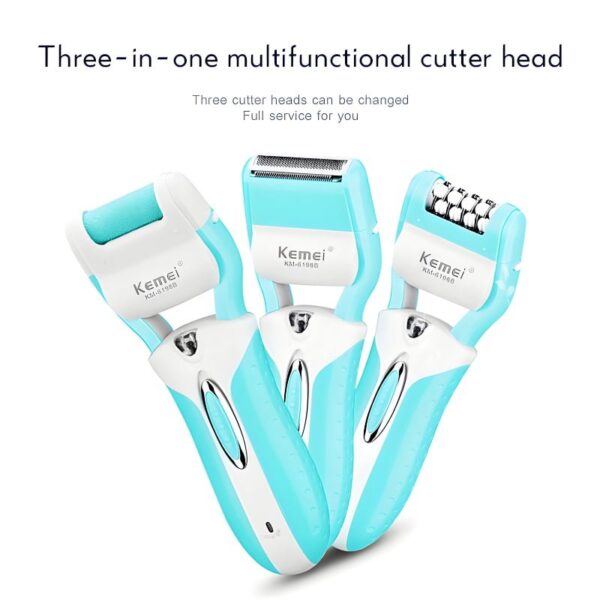 Kemei KM-6198B 3-In-1 Multifunctional Electric Shaver, Callus Remover, And Epilator For Women
