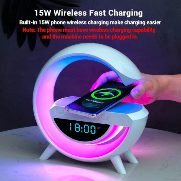 BT-3401 LED Display Wireless Phone Charger Bluetooth Speaker With Seven Color Selections, Alarm Clock, FM Radio - Image 7