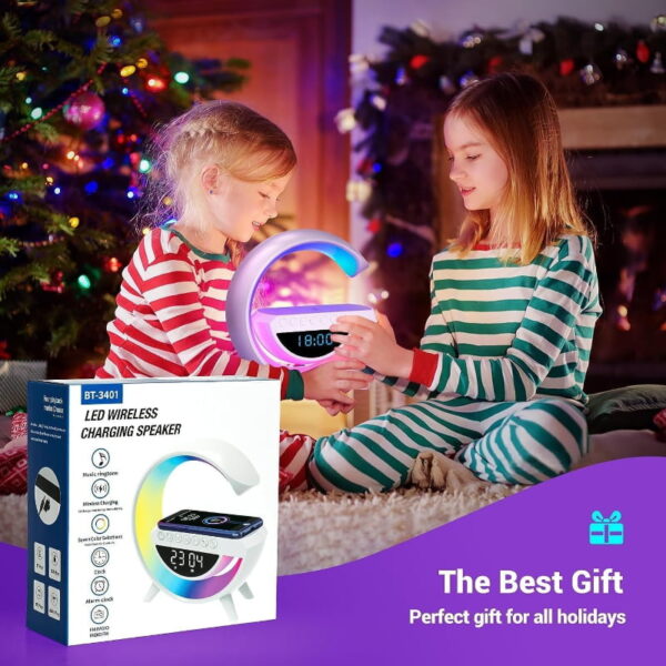 BT-3401 LED Display Wireless Phone Charger Bluetooth Speaker With Seven Color Selections, Alarm Clock, FM Radio - Image 2