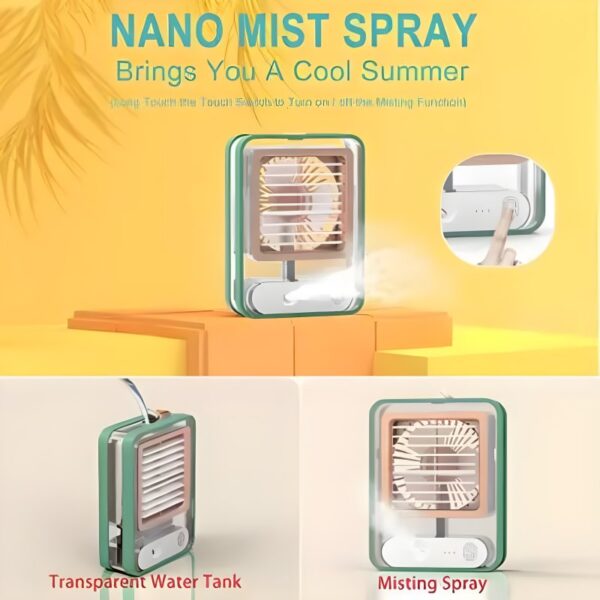 Transparent Rechargeable Fan 3 Speed Wind, Night Light, Nano Spray - Image 4