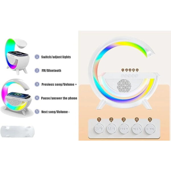 BT-2301 Wireless Phone Charger Bluetooth Speaker With RGB Lighting Alarm Clock, FM Radio - Image 5