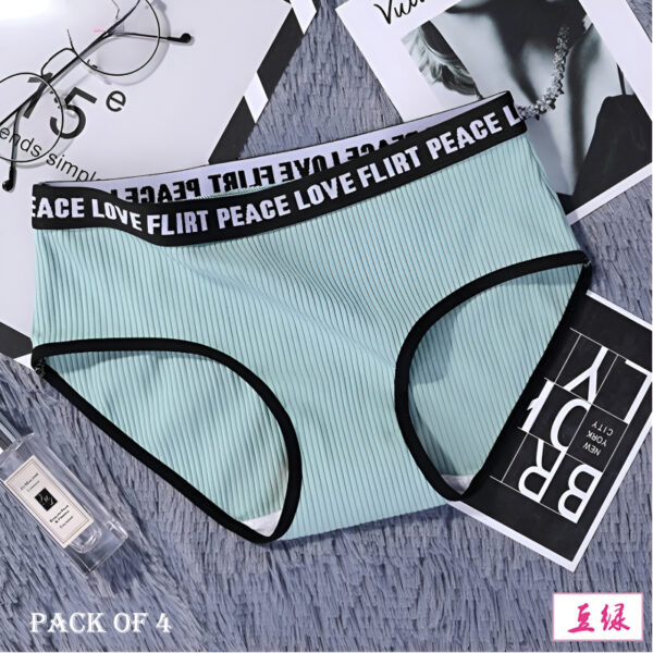 Pack of 4 Stylish Ribbed Women’s Hipster Panties with Letters Printed Elastic Waistband - Image 7