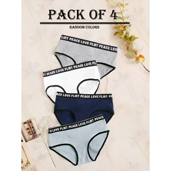 Pack of 4 Stylish Ribbed Women’s Hipster Panties with Letters Printed Elastic Waistband - Image 5