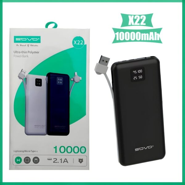 SOVO X22 10,000mAh Fast Charging Ultra-Thin Polymer Portable Power Bank - Image 4